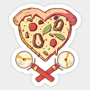 Heart Shaped Pizza Slice with Cutters Sticker